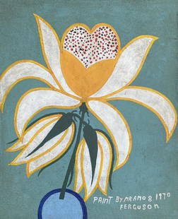 Amos Ferguson: Painting on cardboard 14 1/2 x 11 3/4 in, manner of Amos Ferguson (February 28, 1920 - October 19, 2009) was a Bahamian folk artist.Amos Ferguson was a Bahamian folk artist who is known for his