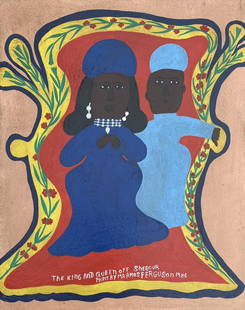 Amos Ferguson: Painting on cardboard 15 x 12 in, manner of Amos Ferguson (February 28, 1920 - October 19, 2009) was a Bahamian folk artist.Amos Ferguson was a Bahamian folk artist who is known for his brilliantly
