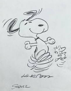 Charles M. Schulz: Drawing on paper 10 1/4 X 8 1/4 in, manner of Charles Monroe "Sparky" Schulz (November 26, 1922 â€“ February 12, 2000) was an American cartoonist and the creator of the comic strip Peanuts,