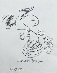 Charles M. Schulz: Drawing on paper 10 1/4 X 8 1/4 in, manner of Charles Monroe "Sparky" Schulz (November 26, 1922 â€“ February 12, 2000) was an American cartoonist and the creator of the comic strip Peanuts, featu