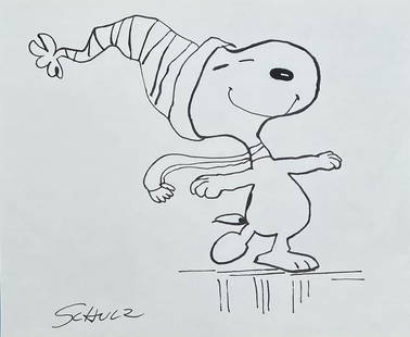 Charles M. Schulz: Drawing on paper 9 3/4 x 8 in, manner of Charles Monroe "Sparky" Schulz (November 26, 1922 â€“ February 12, 2000) was an American cartoonist and the creator of the comic strip Peanuts, featuring
