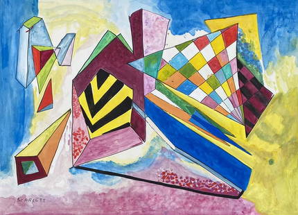 Rolph Scarlett: Painting on paper 11 3/4 x 8 1/2 in, manner of Rolph Scarlett (1889, Guelph, Ontario; d. 1984, Woodstock, New York. Born on June 13, 1889 in Guelph, Canada, and into an artistic family, Rolph