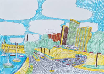 Wesley Willis: Drawing on paper 16 1/2 x 11 1/2 in3290, manner of Wesley Lawrence Willis (May 31, 1963 â€“ August 21, 2003) was an American musician and visual artist. Diagnosed with schizophrenia in 1989,