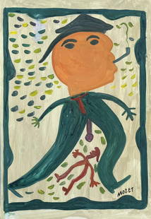 Mose Tolliver: Painting on paper 11 1/4 x 8 in, manner of Moses Ernest Tolliver (July 4, 1918-20 â€“ October 30, 2006) was an American artist. He was known as "Mose T", after the signature on his paintings,