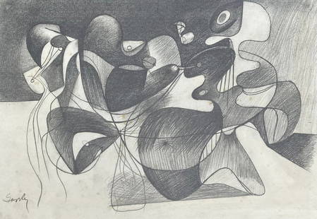 Arshile Gorky: Drawing on paper 12 1/2 x 8 1/2 in, manner of Arshile Gorky (April 15, 1904 â€“ July 21, 1948) was an Armenian-American painter who had a seminal influence on Abstract Expressionism. He spent