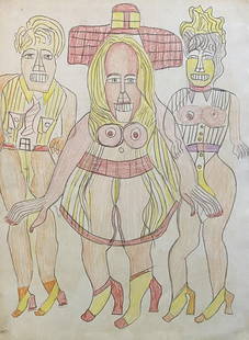 Henry Speller: Drawing on paper 11 1/4 x 8 1/4 in, manner of Henry Speller (1900â€“1997) was an American artist and blues musician working in Memphis, Tennessee. His style of drawing and painting is