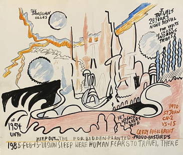 Royal Robertson: Verso drawing on paper 11 x 9 1/4 in, manner of Royal Robertson (20 October 1930 â€“ 5 July 1997), also known as the self-proclaimed Prophet Royal Robertson, was an American artist.