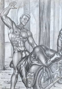 Tom of Finland: Drawing on paper 12 x 8 ½ in, manner of Touko Valio Laaksonen (8 May 1920 â€“ 7 November 1991), known by the pseudonym Tom of Finland, was a Finnish artist who made stylized highly