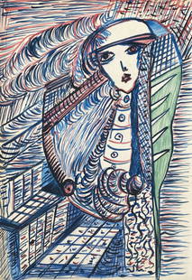 Madge Gill: Drawing on paper 11 &frac12; X 8 In, manner of Madge Gill (1882â€“1961), born Maude Ethel Eades, was an English outsider and visionary artist.