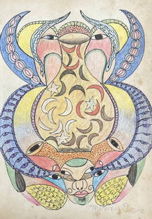 Minnie Evans: Drawing on paper 10 ¾ X 7 ½ in, manner of Minnie Eva Evans (December 12, 1892 â€“ December 16, 1987) was an African American artist who worked in the United States from the 1940s
