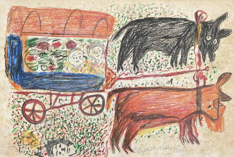 Ezekiel Gibbs: Drawing on paper 11 X 7 ½ in, manner of Ezekiel Gibbs, (1889-1992) lived most of his life around the Houston area. He lost both of his parents before he was six years old. He never