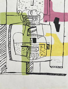 Le Corbusier: Drawing on paper 10 ½ X 8 in, manner of Charles-Edouard Jeanneret (6 October 1887 â€“ 27 August 1965), known as Le Corbusier , was a Swiss-French architect, designer, painter, urban