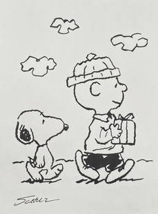 Charles M. Schulz: Drawing on paper 11 X 8 ¼ in, manner of Charles Monroe "Sparky" Schulz (November 26, 1922 â€“ February 12, 2000) was an American cartoonist and the creator of the comic strip Peanuts,