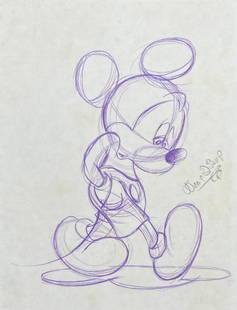 Walt Disney: Drawing on paper 9 ½ X 7 ¼ in, manner of Walter Elias Disney (December 5, 1901 â€“ December 15, 1966) was an American animator, film producer and entrepreneur. A pioneer of the