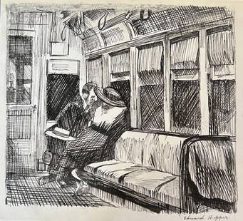 Edward Hopper: Ink on paper 9 x 8 in, manner of Edward Hopper (July 22, 1882 â&euro;“ May 15, 1967) was an American realist painter and printmaker. While he is widely known for his oil paintings, he was equally p