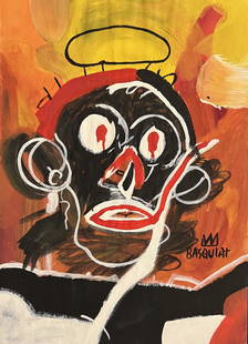 Jean-Michel Basquiat (After): Mix media on paper 11 1/2 x 8 in, manner of Jean-Michel Basquiat (December 22, 1960 – August 12, 1988) was an American artist who rose to success during the 1980s as part of the Neo-expressionism