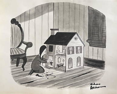 Charles Addams: Ink on paper 10 1/4 x 8 1/4 in, manner of Charles Samuel Addams (January 7, 1912 – September 29, 1988) was an American cartoonist known for his darkly humorous and macabre characters, signing the ca