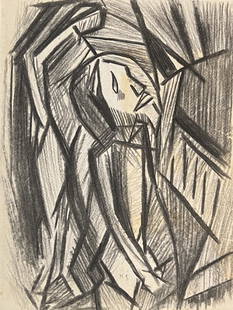 Lee Krasner: Drawing on paper 10 1/2 x 8 in, manner of Lenore "Lee" Krasner (October 27, 1908 – June 19, 1984) was an American abstract expressionist painter, with a strong speciality in collage. She was