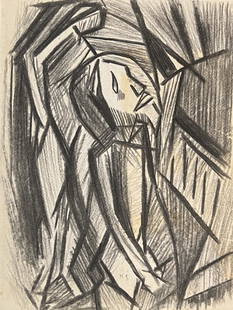 Lee Krasner: Drawing on paper 10 1/2 x 8 in, manner of Lenore "Lee" Krasner (October 27, 1908 – June 19, 1984) was an American abstract expressionist painter, with a strong speciality in collage. She was married