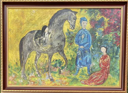 Vu Cao Dam: Oil on canvas framed 29 x 21 1/4 in(art 25 1/4 x 17 1/40), manner of Vu Cao Dam (1908 - 2000) was active/lived in Viet Nam, France. Vu Cao Dam is known for Modernist figure, landscape and portrait