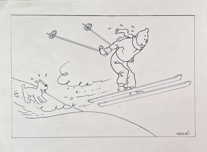 Herge: Drawing on paper 11 x 8 in, manner of Georges Prosper Remi (22 May 1907 – 3 March 1983), known by the pen name Herge , from the French pronunciation of his reversed initials RG, was a Belgian