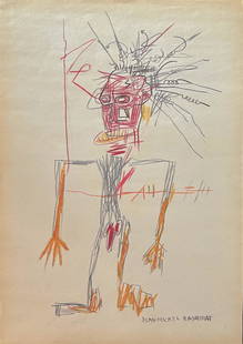 Jean-Michel Basquiat (manner of): Drawing on paper 11 1/2 x 8 in, manner of Jean-Michel Basquiat (December 22, 1960 – August 12, 1988) was an American artist who rose to success during the 1980s as part of the Neo-expressionism