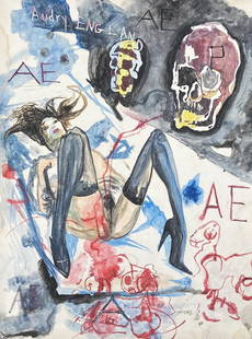 Brad Kahlhamer: Painting on paper 12 x 9 in, manner of Brad Kahlhamer (born 1956) is an artist known for his multi-media practice, ranging from sculpture and painting to performance and music. He is currently based