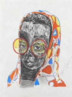 Nelson Makamo: Drawing on paper 11 1/4 x 8 1/2 in, manner of South African, b. 1982. NELSON MAKAMO| b. 1982 Modimolle, Limpopo Johannesburg-based Artist Nelson Makamo is best known for his charcoal and oil
