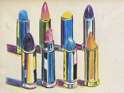 Wayne Thiebaud (manner of): Drawing on paper 11 x 8 in, manner of Morton Wayne Thiebaud (November 15, 1920 – December 25, 2021) was an American painter known for his colorful works depicting commonplace objects—pies,