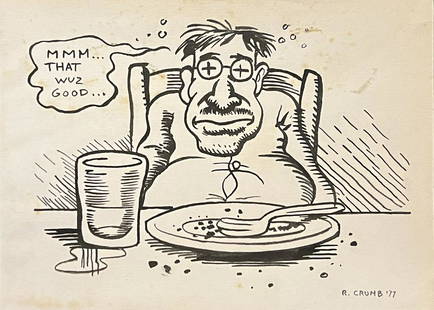 Robert Crumb: Drawing(Ink) on paper 8 x 6 in, manner of Robert Dennis Crumb (August 30, 1943) is an American cartoonist and musician who often signs his work R. Crumb. His work displays a nostalgia for American