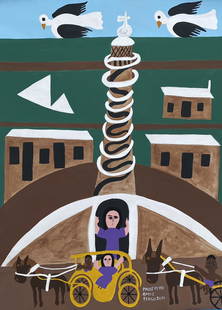 Amos Ferguson: Painting on paper 10 1/2 x 7 3/4 in, manner of Amos Ferguson (February 28, 1920 – October 19, 2009) was a Bahamian folk artist.Amos Ferguson was a Bahamian folk artist who is known for his