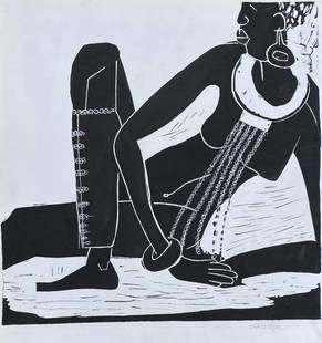 Dindga McCannon: Drawing on paper 11 x 10 1/4 in, manner of Dindga McCannon, born on July 31, 1947, is an African-American artist, fiber artist, muralist, teacher author and illustrator.McCannon was born and raised