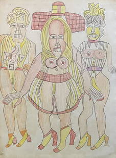 Henry Speller: Drawing on paper 11 1/4 x 8 1/4 in, manner of Henry Speller (1900–1997) was an American artist and blues musician working in Memphis, Tennessee. His style of drawing and painting is characterized