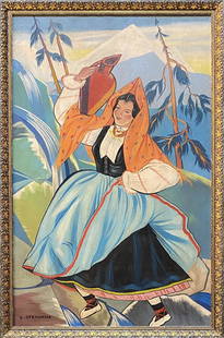 Zofia Stryjenska: Oil on canvas framed 29 1/4 x 19 in(art 27 x 17 1/4)in, manner of Stryjenska (13 May 1891 – 28 February 1976) was a Polish painter, graphic designer, illustrator, stage designer, a representative