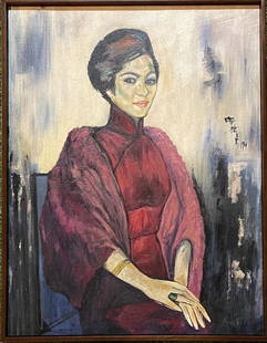 Shiy De-jinn: Oil on canvas framed 27 1/4 x 20 3/4 in(art 26 1/4 x 20 in), manner of Shiy De-jinn (1923–1981) was a Chinese modernist artist who became prominent in Taiwan. Born in Sichuan, he was a student of
