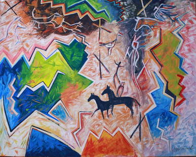 Jaune Quick-to-See Smith: Drawing on paper 12 x 9 ¾ in, manner of Jaune Quick-to-See Smith (born 1940) is a Native American visual artist and curator. She is an enrolled member of the Confederated Salish and Kootenai
