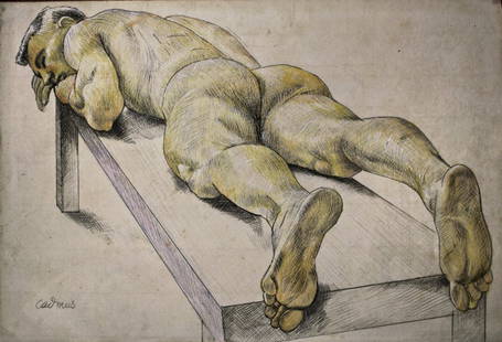 Paul Cadmus: Drawing on paper 13 x 9 in, manner of Paul Cadmus (December 17, 1904 â€“ December 12, 1999) was an American artist widely known for his egg tempera paintings of gritty social interactions in