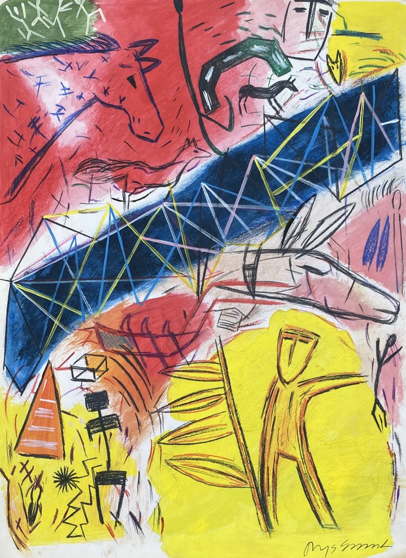 Jaune Quick-to-See Smith: Drawing on paper 11 X 8 ¼ in, manner of Jaune Quick-to-See Smith (born 1940) is a Native American visual artist and curator. She is an enrolled member of the Confederated Salish and Kootenai Tr