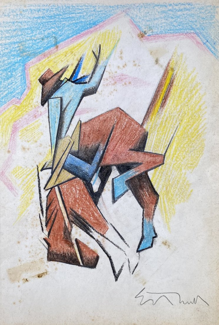 Ed Mell: Drawing on paper 11 X 7 ½ in, manner of Ed Mell,Born in 1942, Ed Mell spent an idyllic childhood in what was then the small western city of Phoenix. He attended Art Center College of Design in