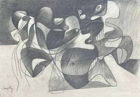 Arshile Gorky: Drawing on paper 12 1/2 x 8 1/2 in, manner of Arshile Gorky (April 15, 1904 – July 21, 1948) was an Armenian-American painter who had a seminal influence on Abstract Expressionism. He spent the