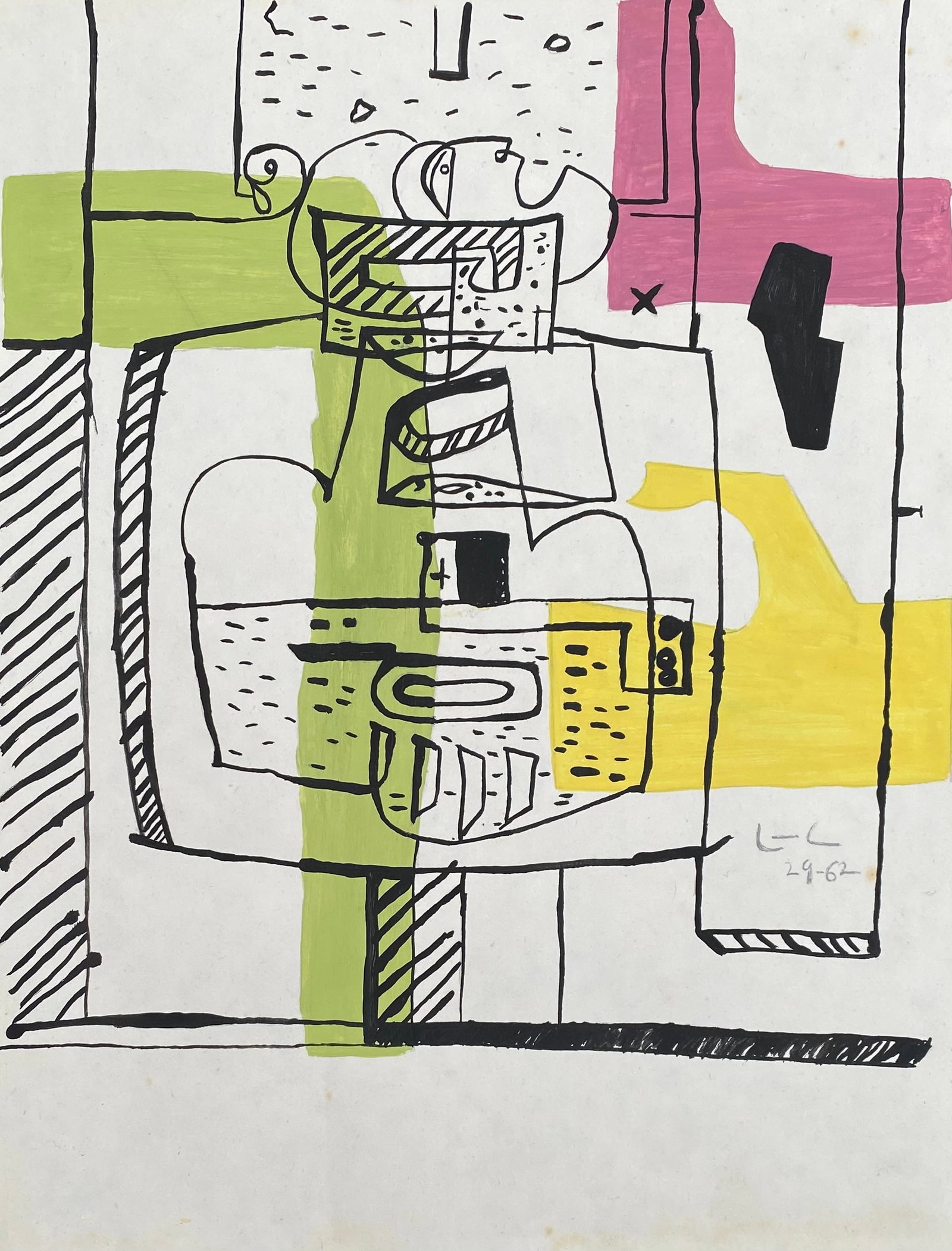 Le Corbusier: Drawing on paper 10 ½ X 8 in, manner of Charles-Edouard Jeanneret (6 October 1887 – 27 August 1965), known as Le Corbusier , was a Swiss-French architect, designer, painter, urban planner,