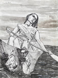 Paula Rego: Drawing on paper 10 3/4 x 8 in, manner of Dame Maria Paula Figueiroa Rego DBE RA GCSE GOSE GColCa (26 January 1935 â€“ 8 June 2022) was a Portuguese-British visual artist known particularly for