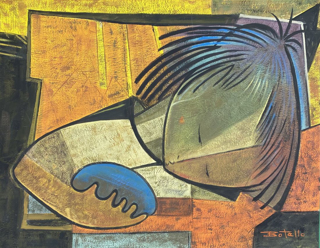 Angel Botello: Painting on paper 11 x 8 ½ in, manner of Angel Botello (June 20, 1913 â€“ November 11, 1986), full name Ãngel Botello y Barros, was a Spanish-Puerto Rican painter, sculptor and graphic ar