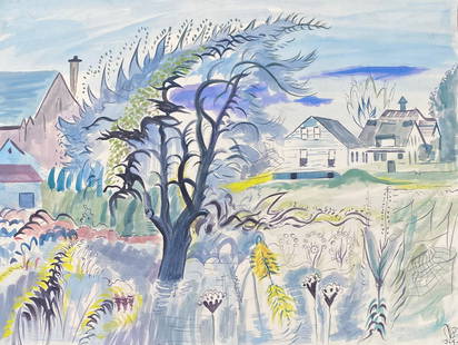 Charles E. Burchfield: Drawing on paper 22 ¾ x 17 ½ in, manner of Charles Ephraim Burchfield (April 9, 1893 – January 10, 1967) was an American painter and visionary artist, known for his passionate wat