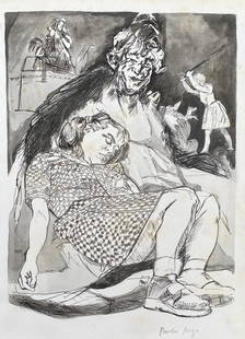 Paula Rego: Drawing on paper 11 ½ x 8 ½ in, manner of Dame Maria Paula Figueiroa Rego DBE RA GCSE GOSE GColCa (26 January 1935 â€“ 8 June 2022) was a Portuguese-British visual artist known part