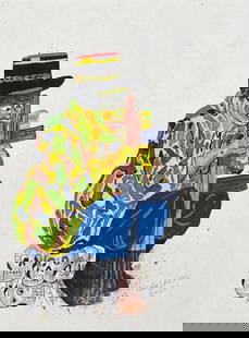 Kura Shomali: Painting on paper 11 1/2 x 8 1/2 in, manner of Kura Shomali Born in 1979, Kananga, Democratic Republic of the Congo. Lives and works in Kinshasa, Democratic Republic of the Congo. In 2001, Kura Shomal