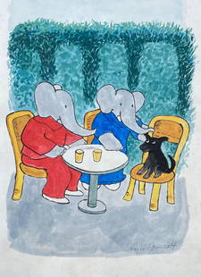 Laurent de Brunhoff: Drawing on paper 10 &frac34; X 8 in, manner of Laurent de Brunhoff (born 30 August 1925) is a French author and illustrator, known primarily for continuing the Babar the Elephant series of children's