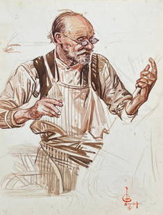 J. C. Leyendecker: Drawing on paper 11 x 8 1/2 in, manner of Joseph Christian Leyendecker (March 23, 1874 – July 25, 1951) was one of the most prominent and financially successful freelance commercial artists in