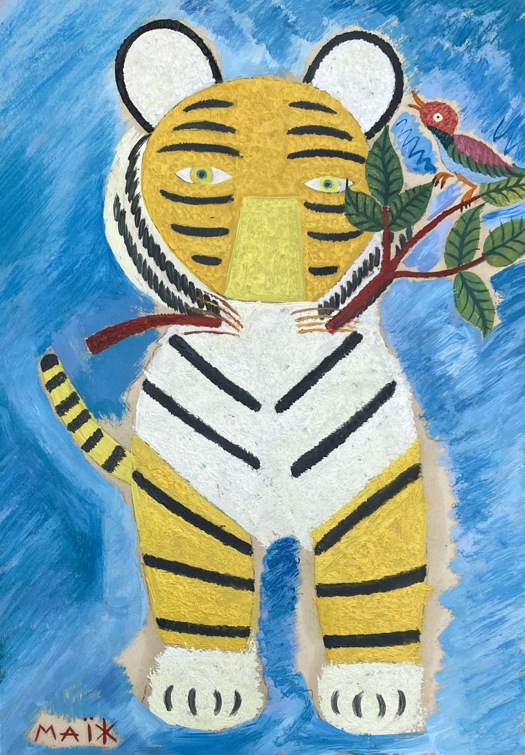 Henri Hecht Maik: Drawing 12 x 8 ½, manner of Henri Maik was born in Paris on March 27, 1922 the son of the illustrator and engraver, Joseph Hecht. Maik designates himself as a Primitive painter, not a naÃ¯f p