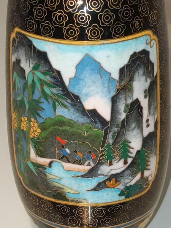 Enameled Brass Asian Vase Approx 7" Tall (1 of 4)